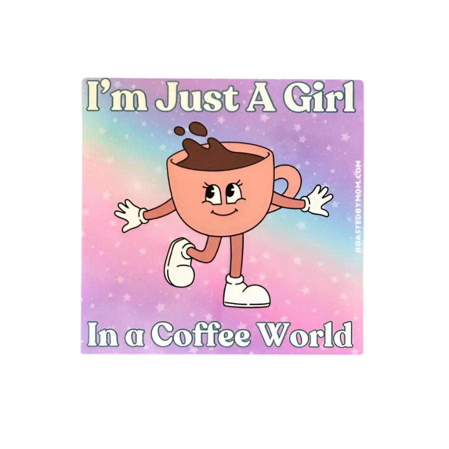 Just a Girl Pink Mug Sticker, Roasted by Mom Coffee
